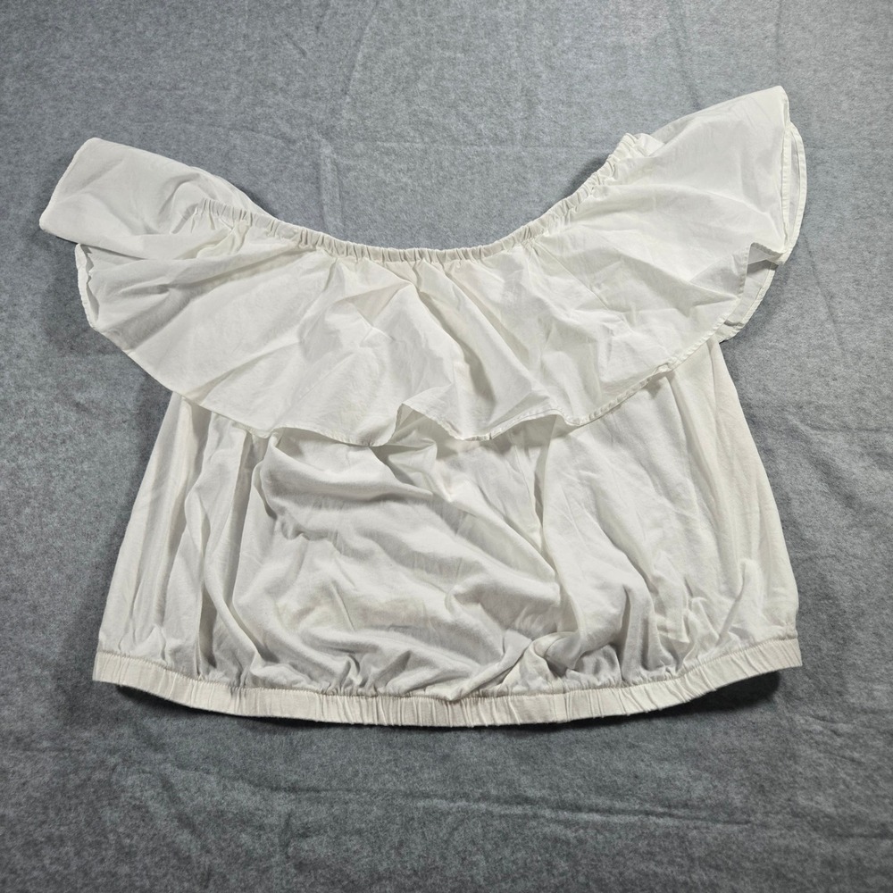A New Day Women Large White Ruffle Off The Shoulder Blouse Cotton Modal Top